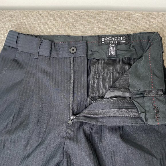 Bocaccio Uomo Pleated Dress Pants Women's 16R Black Pinstriped Business Office - Picture 3 of 13